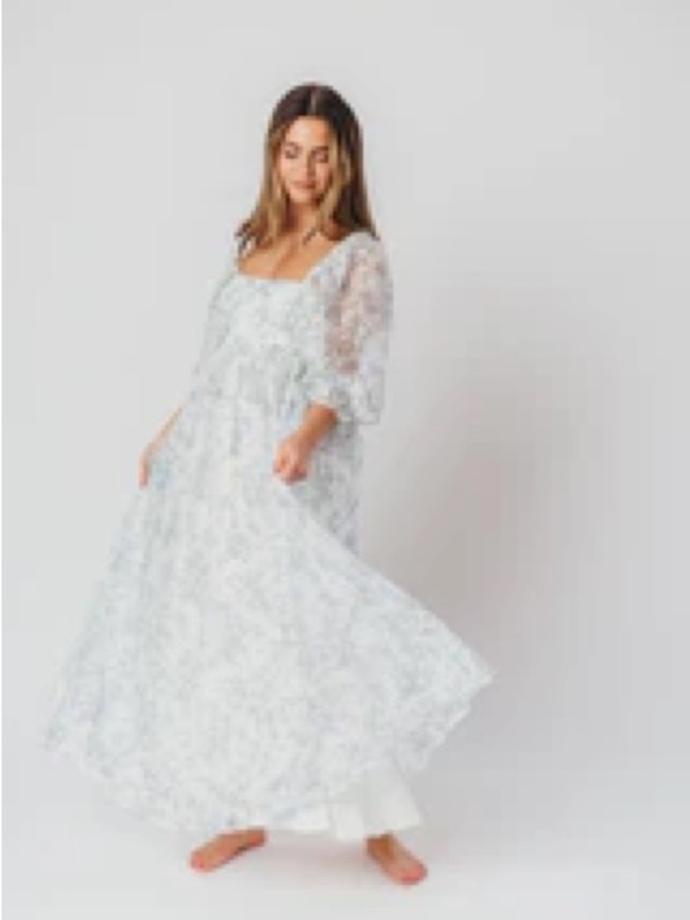 Worth Collective Mona Maxi Dress in Blue White (Bump Friendly) Size SMALL